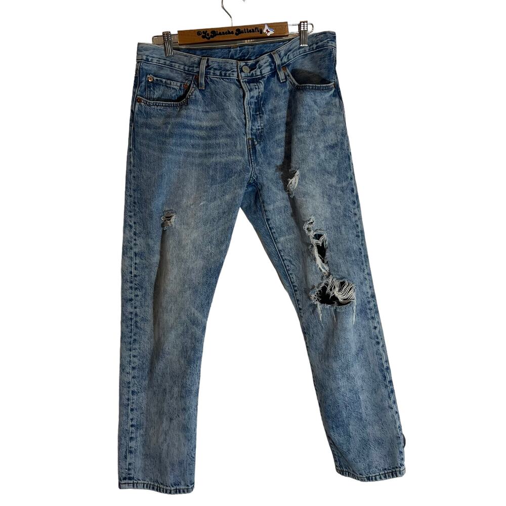 Indie Sleeze Y2k Acid Wash Levi's Distresses Button Fly 501 CT Jeans 31 Short